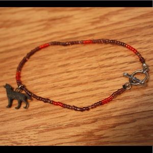 Beaded Ankle Bracelet with Wolf charm